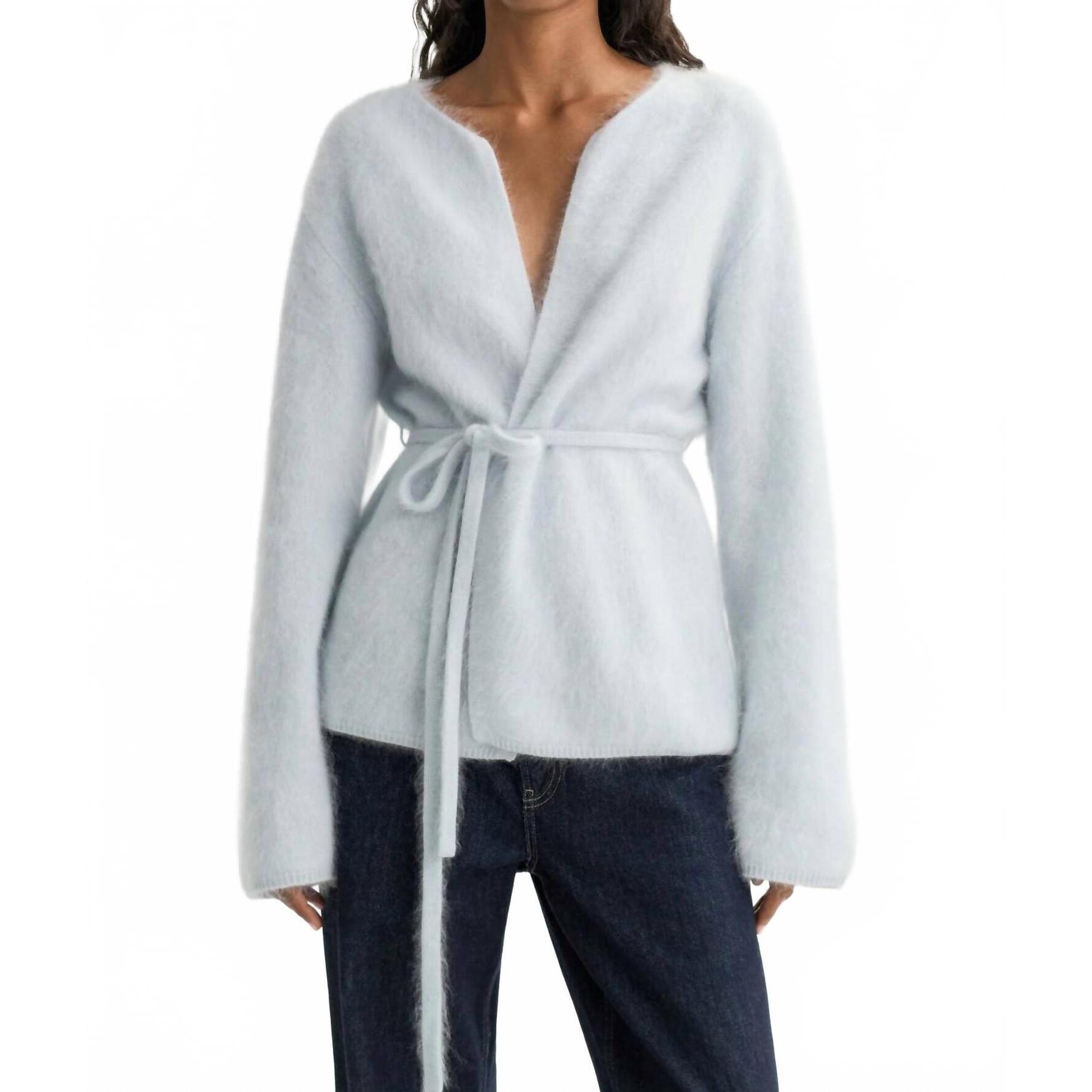 New Soft Goat Brushed Knitted Cardigan In Light Blue